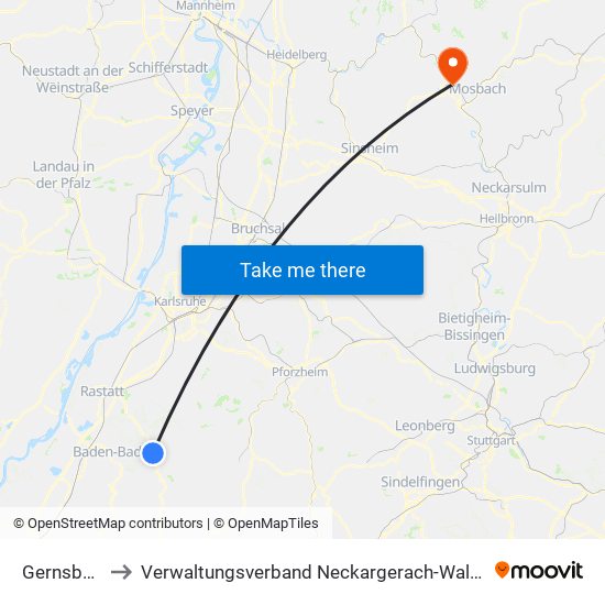 Gernsbach to Verwaltungsverband Neckargerach-Waldbrunn map