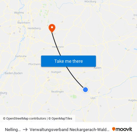 Nellingen to Verwaltungsverband Neckargerach-Waldbrunn map