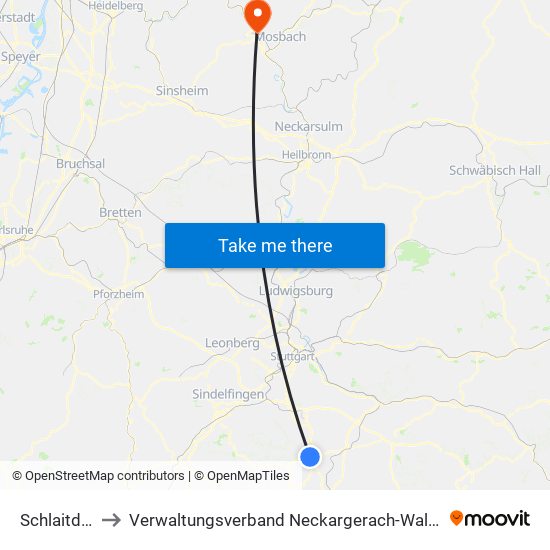 Schlaitdorf to Verwaltungsverband Neckargerach-Waldbrunn map