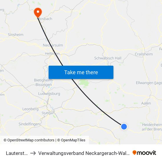 Lauterstein to Verwaltungsverband Neckargerach-Waldbrunn map