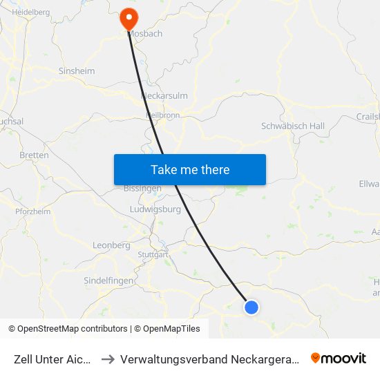 Zell Unter Aichelberg to Verwaltungsverband Neckargerach-Waldbrunn map