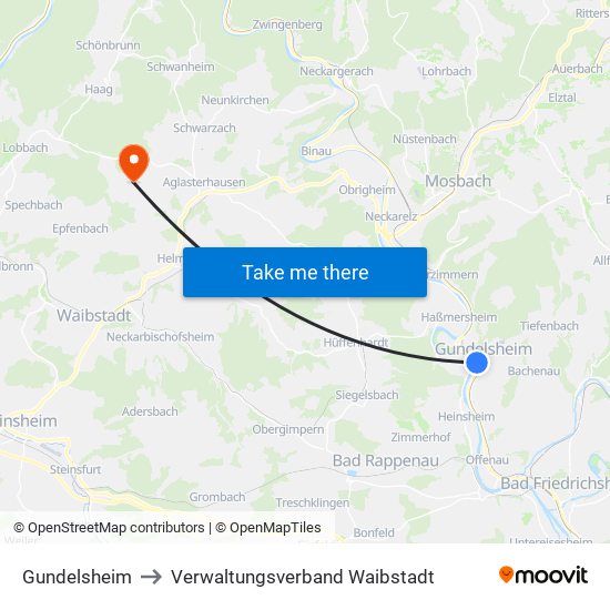 Gundelsheim to Verwaltungsverband Waibstadt map