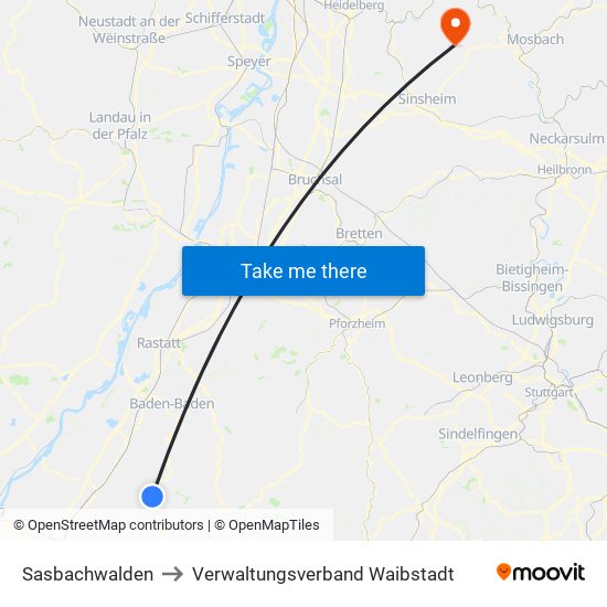 Sasbachwalden to Verwaltungsverband Waibstadt map