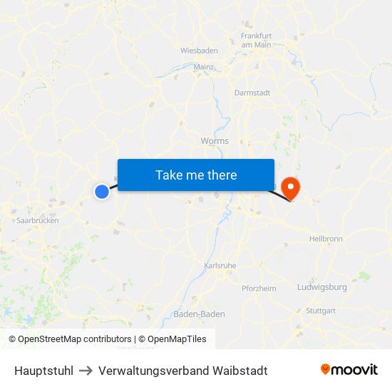 Hauptstuhl to Verwaltungsverband Waibstadt map