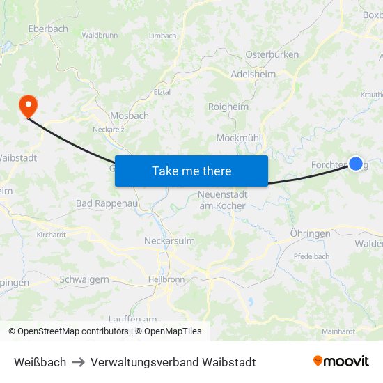 Weißbach to Verwaltungsverband Waibstadt map