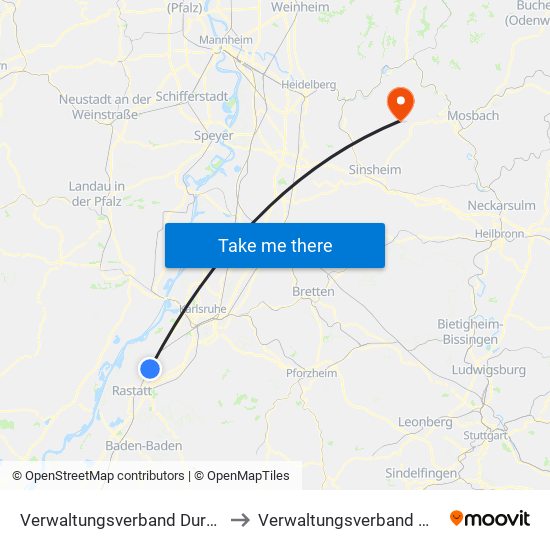 Verwaltungsverband Durmersheim to Verwaltungsverband Waibstadt map