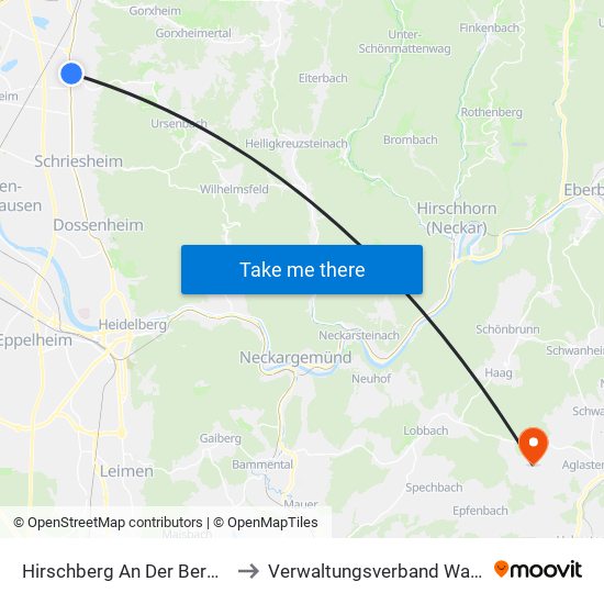 Hirschberg An Der Bergstraße to Verwaltungsverband Waibstadt map