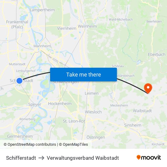 Schifferstadt to Verwaltungsverband Waibstadt map