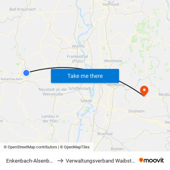 Enkenbach-Alsenborn to Verwaltungsverband Waibstadt map