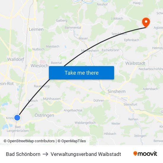 Bad Schönborn to Verwaltungsverband Waibstadt map