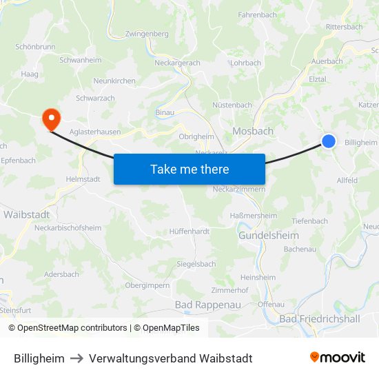 Billigheim to Verwaltungsverband Waibstadt map