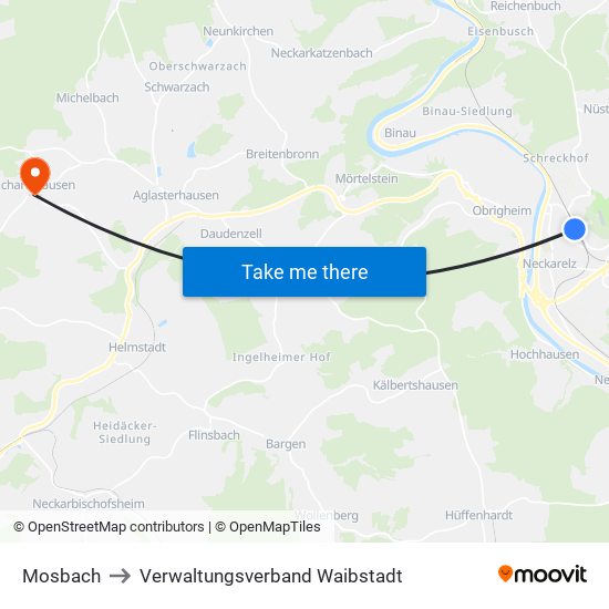 Mosbach to Verwaltungsverband Waibstadt map
