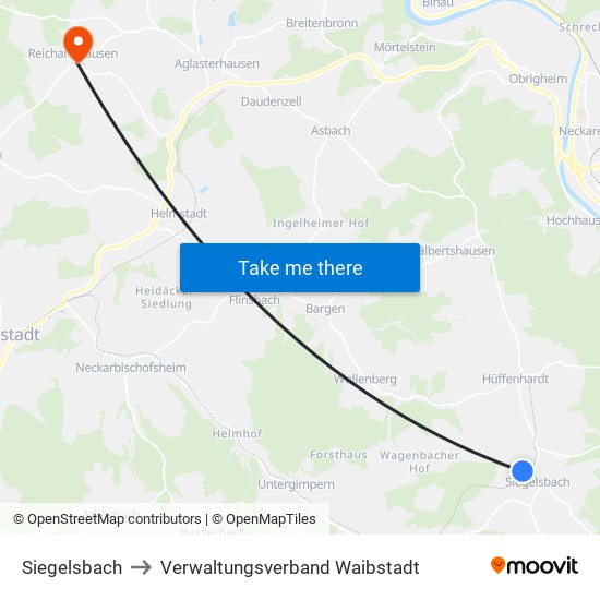 Siegelsbach to Verwaltungsverband Waibstadt map