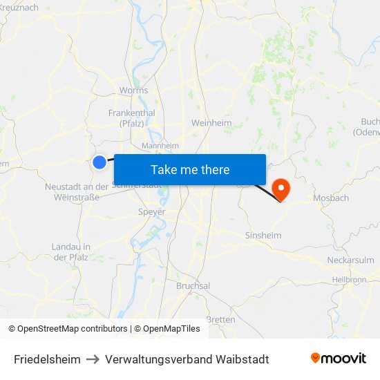 Friedelsheim to Verwaltungsverband Waibstadt map