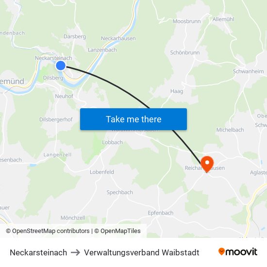 Neckarsteinach to Verwaltungsverband Waibstadt map