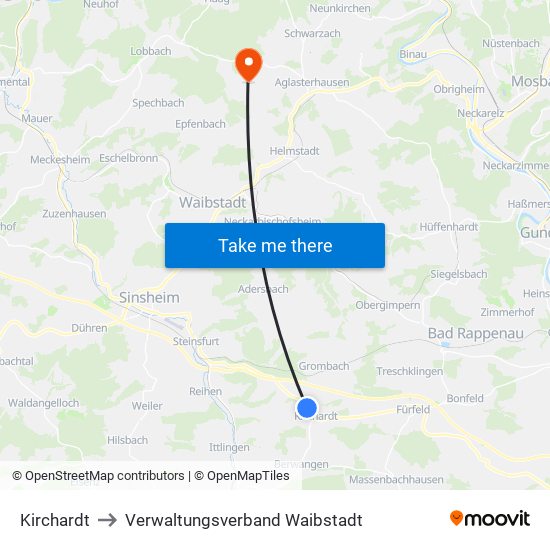 Kirchardt to Verwaltungsverband Waibstadt map