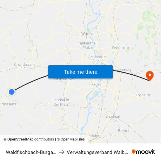 Waldfischbach-Burgalben to Verwaltungsverband Waibstadt map