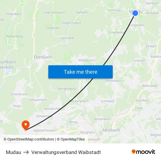 Mudau to Verwaltungsverband Waibstadt map