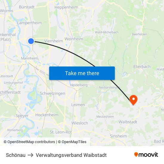 Schönau to Verwaltungsverband Waibstadt map