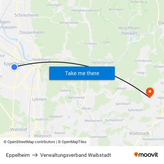 Eppelheim to Verwaltungsverband Waibstadt map