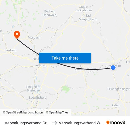Verwaltungsverband Crailsheim to Verwaltungsverband Waibstadt map