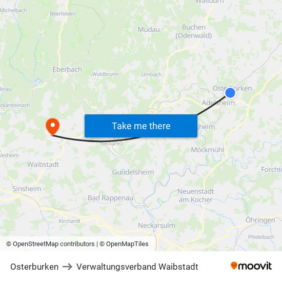 Osterburken to Verwaltungsverband Waibstadt map