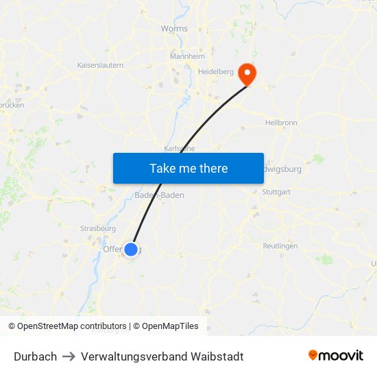 Durbach to Verwaltungsverband Waibstadt map