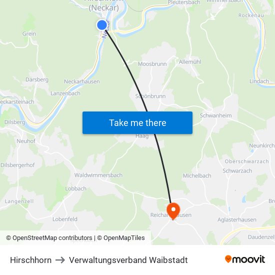 Hirschhorn to Verwaltungsverband Waibstadt map