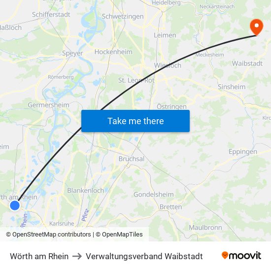 Wörth am Rhein to Verwaltungsverband Waibstadt map