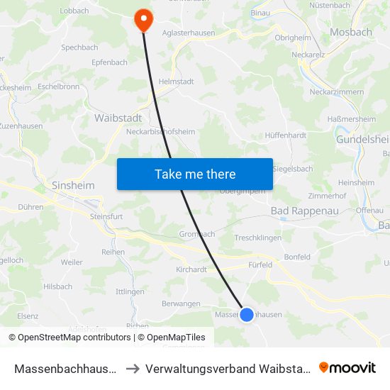 Massenbachhausen to Verwaltungsverband Waibstadt map
