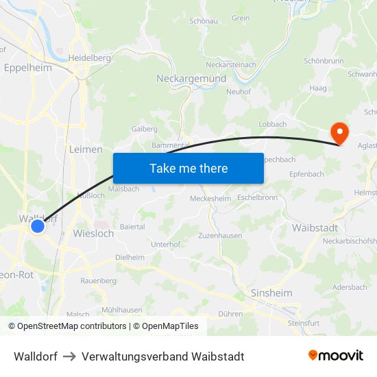 Walldorf to Verwaltungsverband Waibstadt map