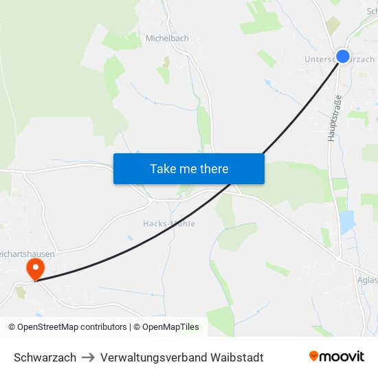 Schwarzach to Verwaltungsverband Waibstadt map