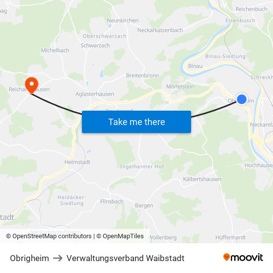 Obrigheim to Verwaltungsverband Waibstadt map