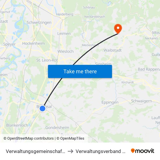 Verwaltungsgemeinschaft Bruchsal to Verwaltungsverband Waibstadt map