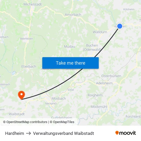 Hardheim to Verwaltungsverband Waibstadt map