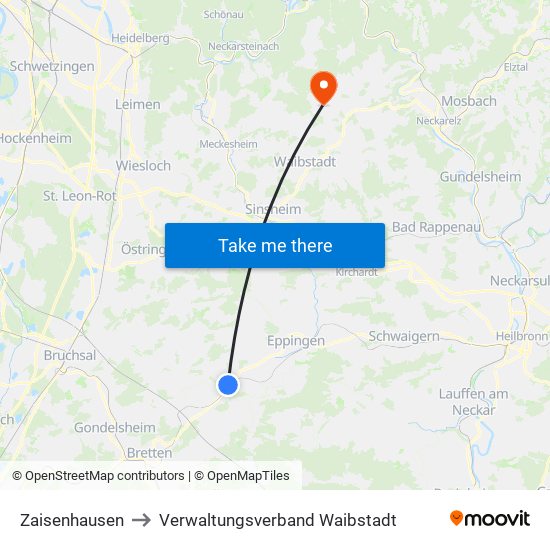 Zaisenhausen to Verwaltungsverband Waibstadt map