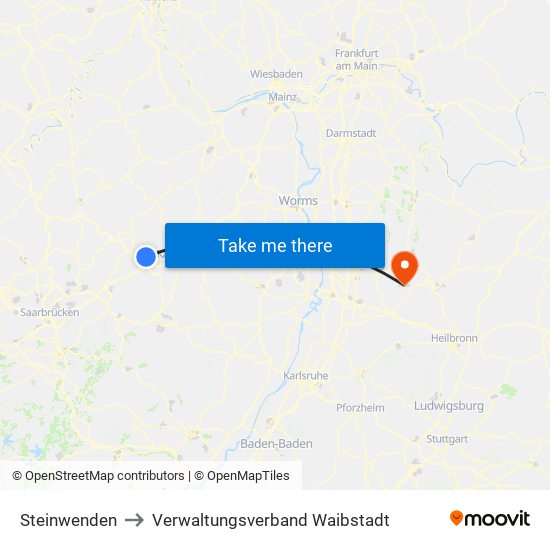 Steinwenden to Verwaltungsverband Waibstadt map