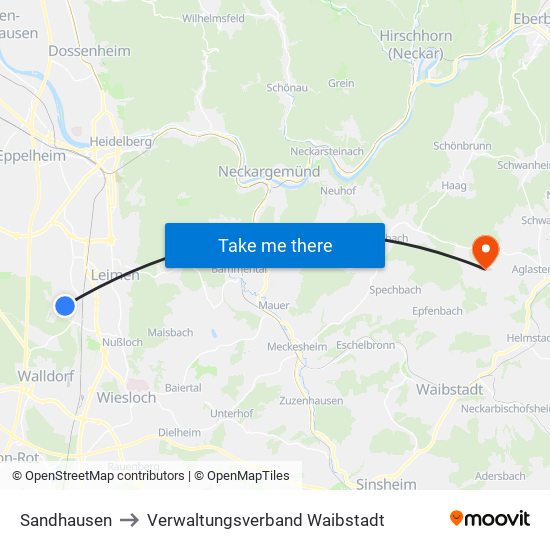 Sandhausen to Verwaltungsverband Waibstadt map