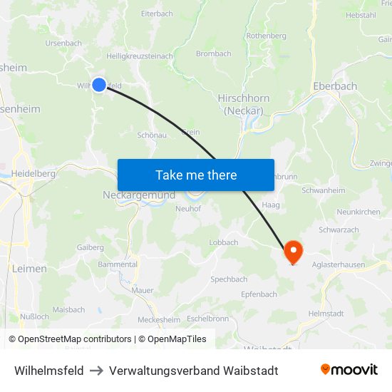 Wilhelmsfeld to Verwaltungsverband Waibstadt map