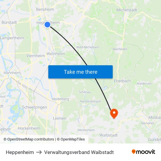 Heppenheim to Verwaltungsverband Waibstadt map