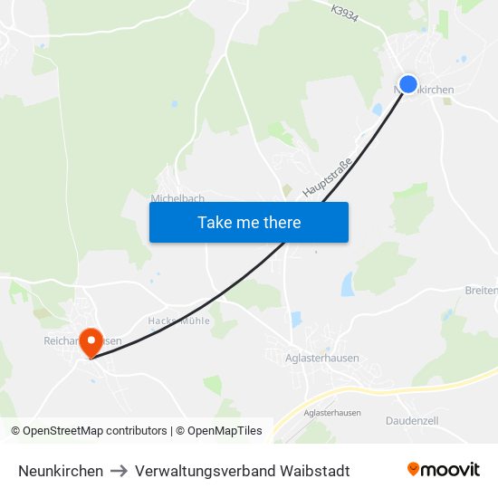 Neunkirchen to Verwaltungsverband Waibstadt map