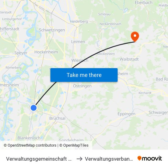 Verwaltungsgemeinschaft Graben-Neudorf to Verwaltungsverband Waibstadt map