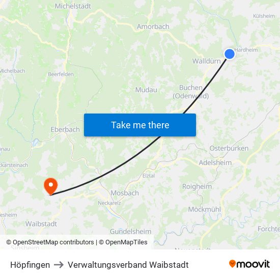 Höpfingen to Verwaltungsverband Waibstadt map