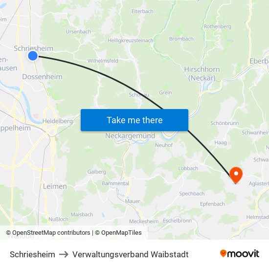 Schriesheim to Verwaltungsverband Waibstadt map