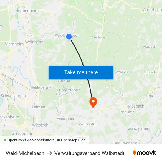 Wald-Michelbach to Verwaltungsverband Waibstadt map