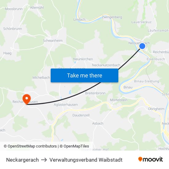 Neckargerach to Verwaltungsverband Waibstadt map