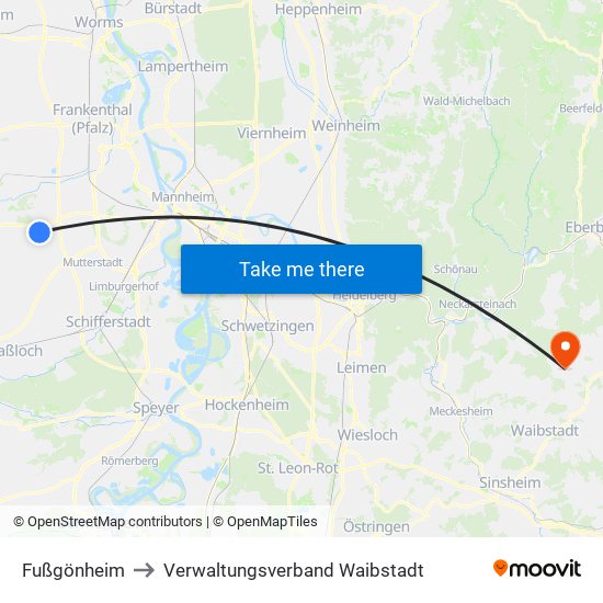 Fußgönheim to Verwaltungsverband Waibstadt map