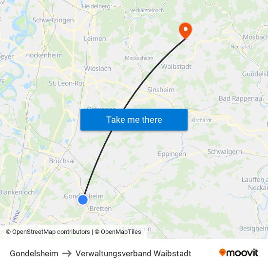 Gondelsheim to Verwaltungsverband Waibstadt map