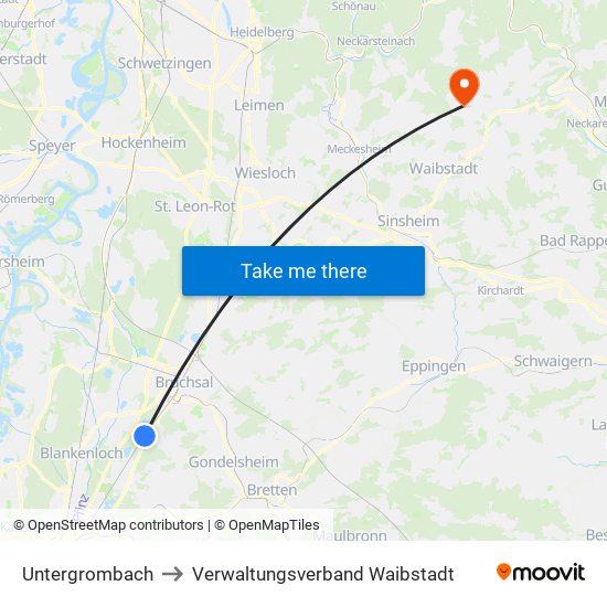 Untergrombach to Verwaltungsverband Waibstadt map