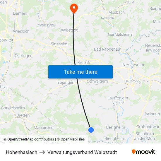 Hohenhaslach to Verwaltungsverband Waibstadt map